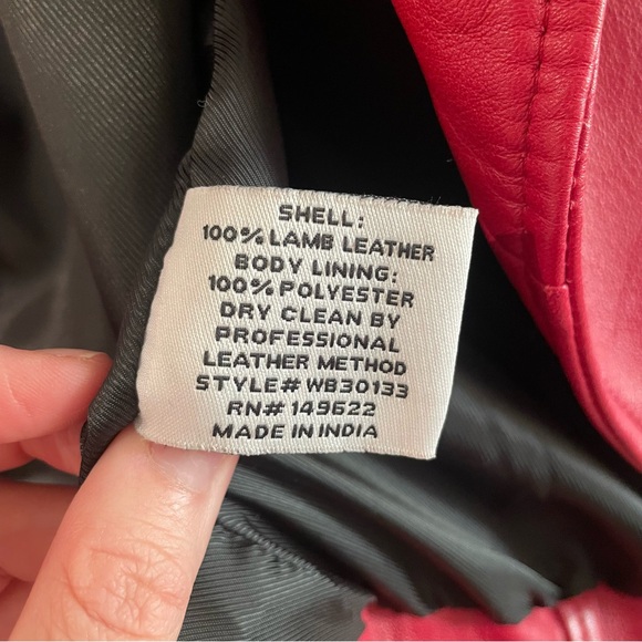 Walter Baker Red Lamb Leather Biker Jacket - Picture 5 of 6